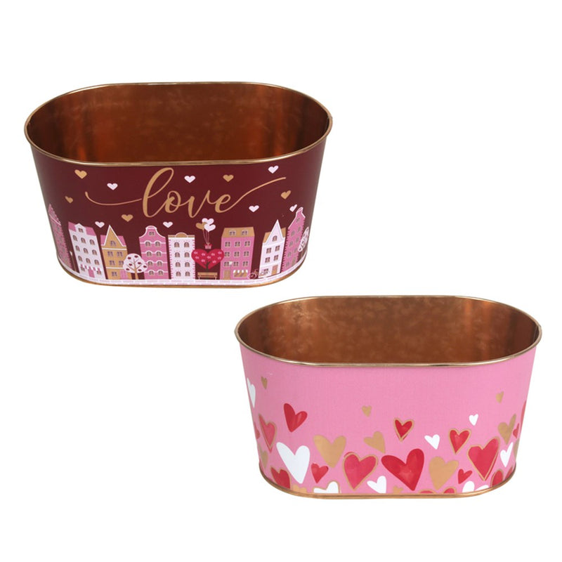 Large metal planter with valentine designs 22.5cm