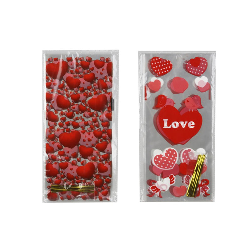 Pack of 10 cellophane treat bags with heart print