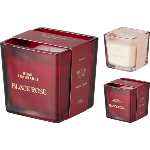 scented candle in glass measuring 8 x 8 x 8cm