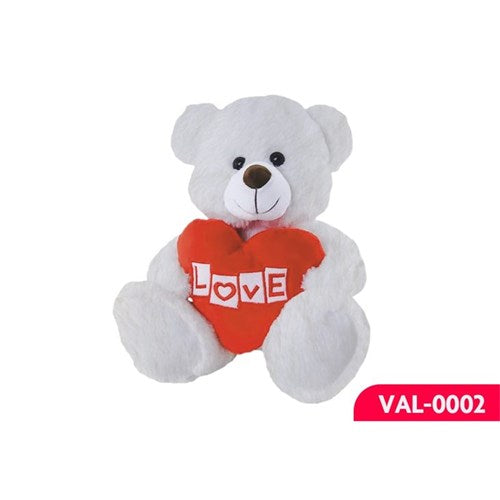 25cm white plush bear with red heart