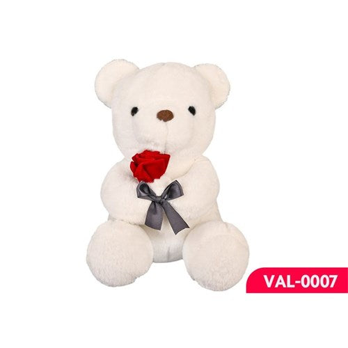 27cm plush teddy bear holding a rose