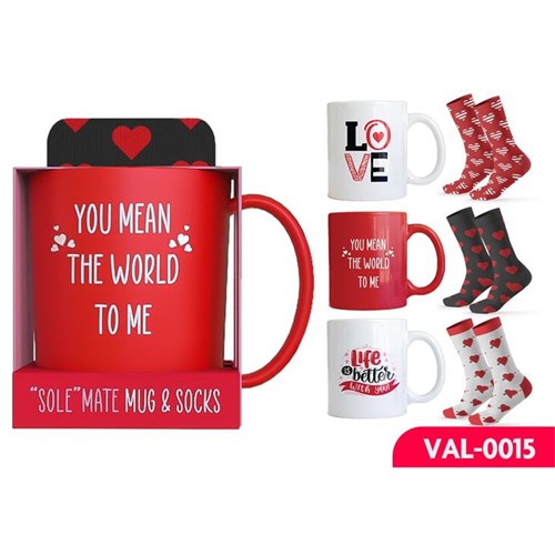 Gift set with themed coffee mug and plush socks