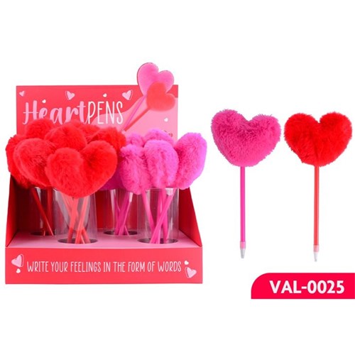 Novelty pens with soft plush heart tops