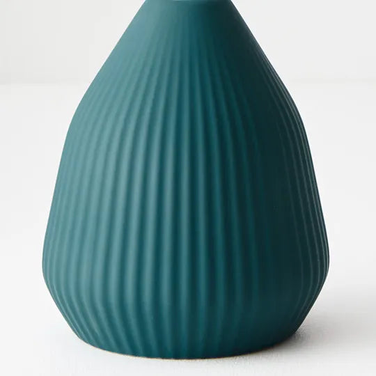 Vase Taza Peacock 13.5cm high x 11.5cm diameter blue-green decorative accent vase for modern tabletop and shelf styling