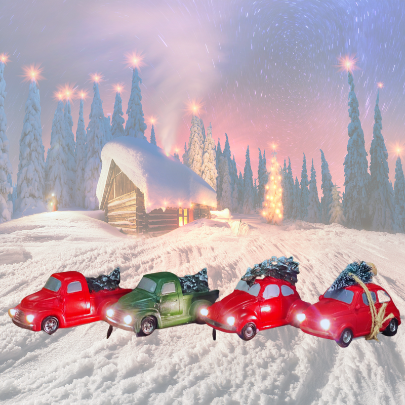 Vehicles with Santa and Trees LED 4 Asstd