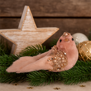 Pink velour bird with clip 7x8x17cm Christmas tree ornament