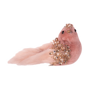 Pink velour bird with clip 7x8x17cm Christmas tree ornament