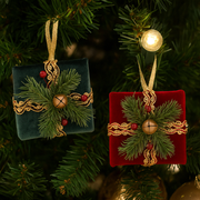 Velour Giftbox Hanging Tree Ornament 11x11x5.5cm Assorted Colors