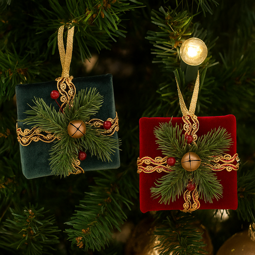 Velour Giftbox Hanging Tree Ornament 11x11x5.5cm Assorted Colors