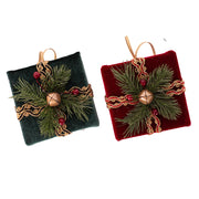 Velour Giftbox Hanging Tree Ornament 11x11x5.5cm Assorted Colors