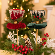 Velour Hat with Pick 11x28cm Emerald Burgundy Assorted Christmas Decoration