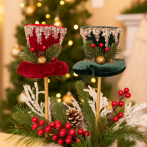 Velour Hat with Pick 11x28cm Emerald Burgundy Assorted Christmas Decoration