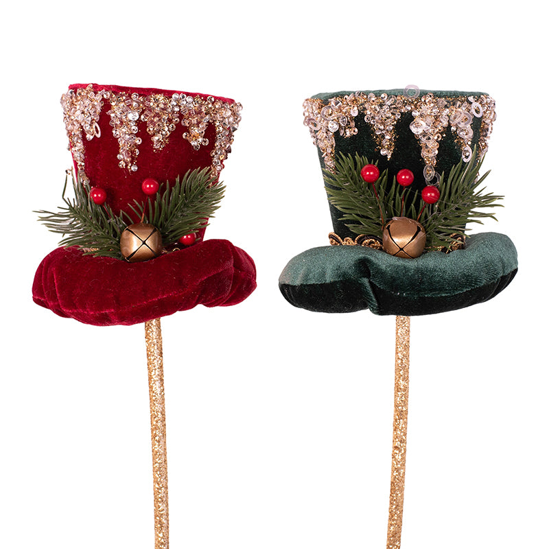 Velour Hat with Pick 11x28cm Emerald Burgundy Assorted Christmas Decoration