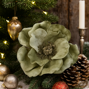Mint Velour Magnolia with Clip 12x15cm Christmas Decoration