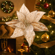 Champagne velour poinsettia 31cm with 50cm stem and 11 petals for holiday décor