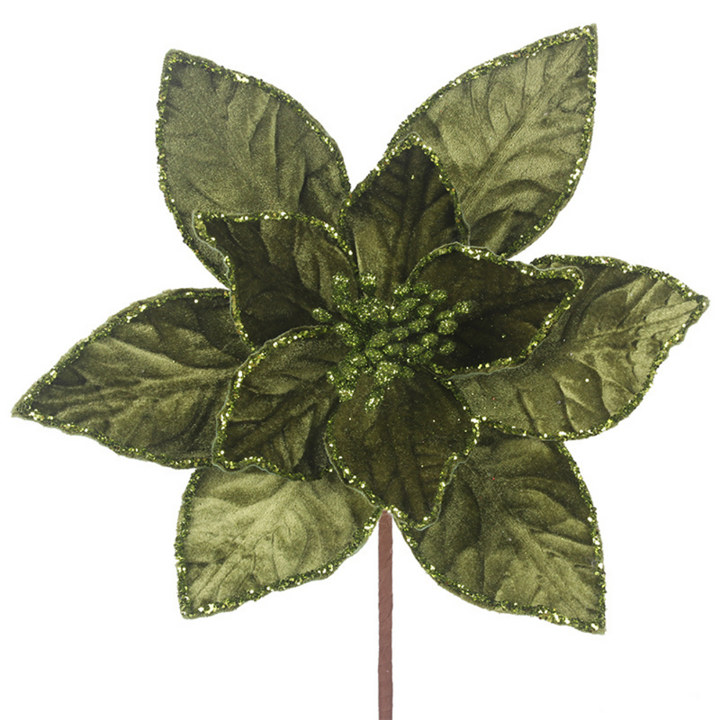 Ronis Velour Poinsettia Stem 30cmD x 50cmL Sage Green