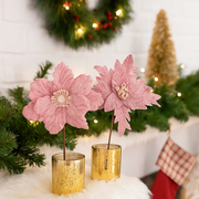 Velour Poinsettia and Magnolia with White Icing in assorted pink tones for elegant Christmas décor