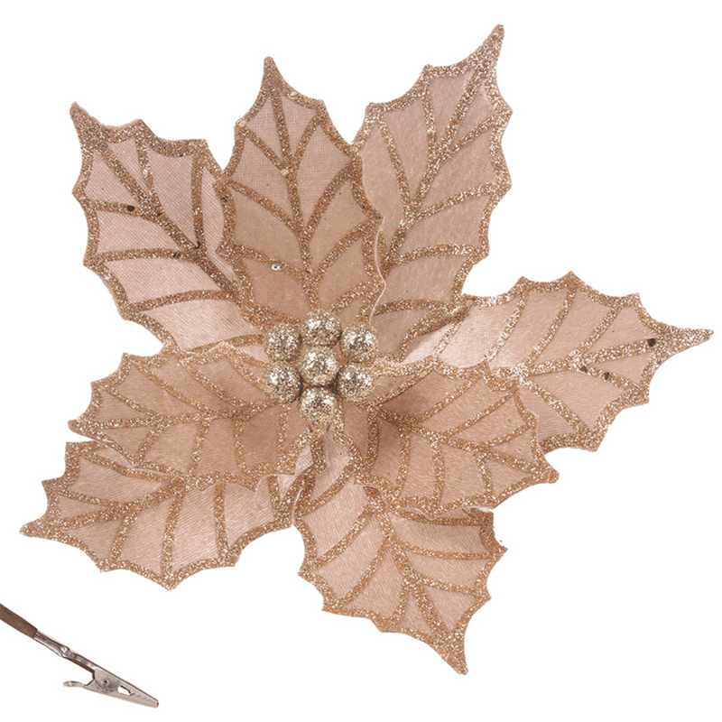 Ronis Velour Poinsettia with Clip 28cmD Champagne