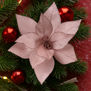 Velour Poinsettia with Clip 29cm in soft pink, perfect for elegant Christmas décor