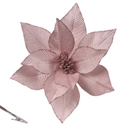 Velour Poinsettia with Clip 29cm in soft pink, perfect for elegant Christmas décor