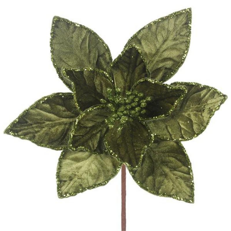 30cm sage green velour poinsettia with clip for Christmas tree decoration