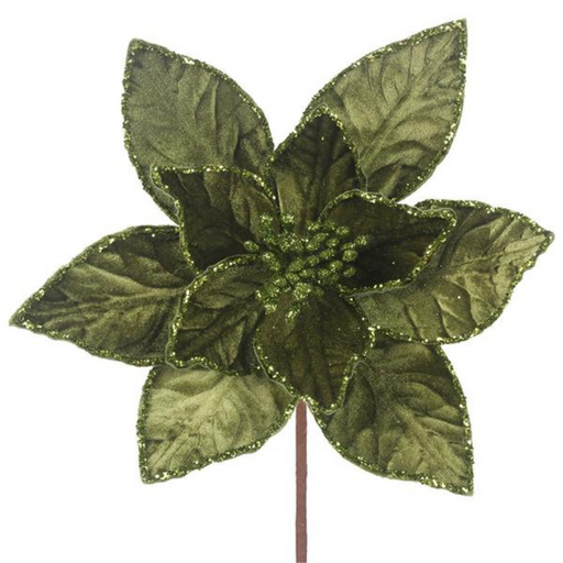 30cm sage green velour poinsettia with clip for Christmas tree decoration