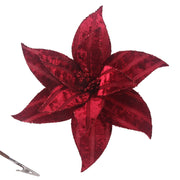 Artificial Red Poinsettia with Velour Finish and Clip 31cm