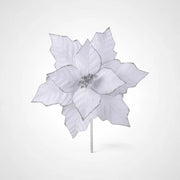 White velour poinsettia with silver trim 28cm Christmas decoration