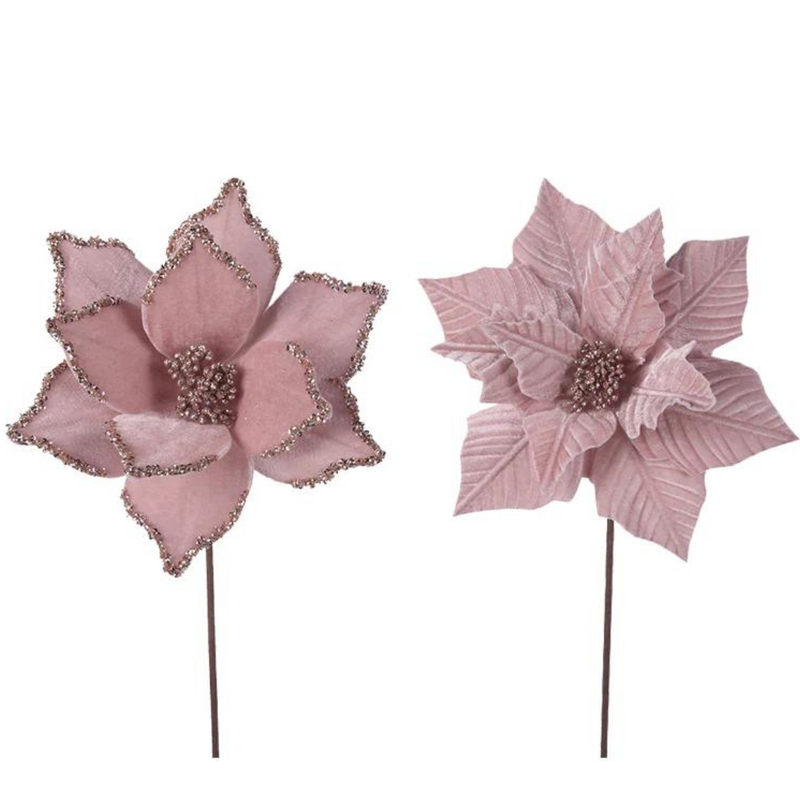 Ronis Velour Poinsettia with Stem 50cm Pale Pink Assorted