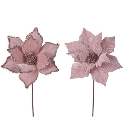 Ronis Velour Poinsettia with Stem 50cm Pale Pink Assorted