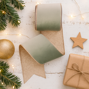 Mint Velour Ribbon with Champagne Glitter Backing and Wired Edge 10cm x 10m