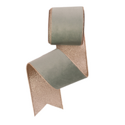 Mint Velour Ribbon with Champagne Glitter Backing and Wired Edge 10cm x 10m