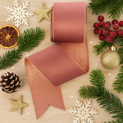 Pink Velour Ribbon with Pink Glitter Backing and Wired Edge 10cm x 10m