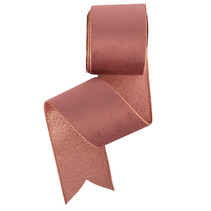 Pink Velour Ribbon with Pink Glitter Backing and Wired Edge 10cm x 10m