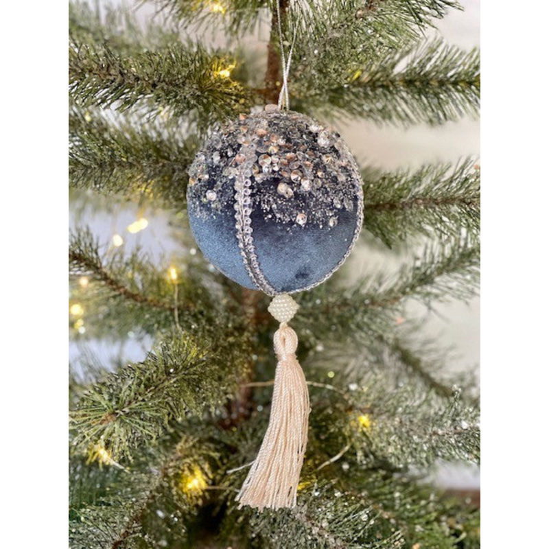 Ronis Velvet Ball with Tassel Tree Deco 25cm Blue