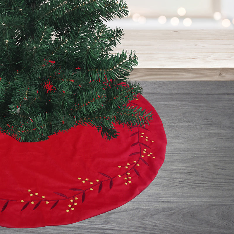 Ronis Velvet Berry Embroidery Christmas Tree Skirt 120cm