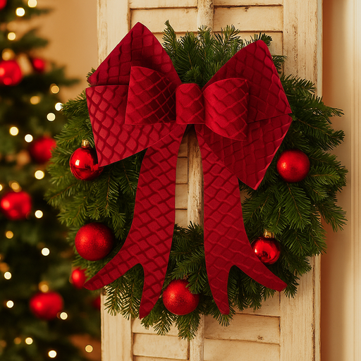 Classic velvet bow in burgundy for wreaths and garlands 30x35cm