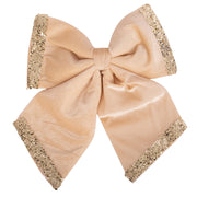 Velvet Bow with Champagne Glitter Edging 30x35cm Ivory for elegant Christmas décor