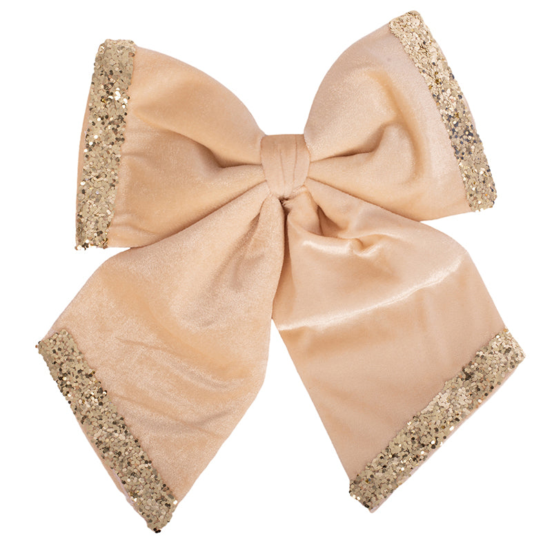 Velvet Bow with Champagne Glitter Edging 30x35cm Ivory for elegant Christmas décor