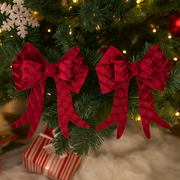 Classic burgundy velvet bow ornaments pack for Christmas tree décor – thumbnail