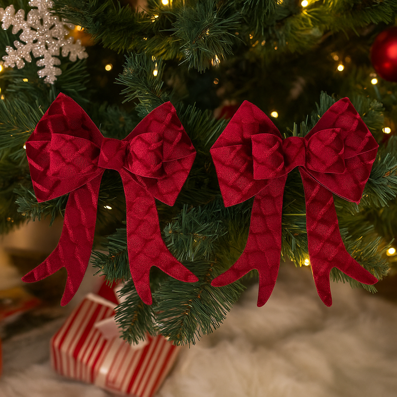 Classic burgundy velvet bow ornaments pack for Christmas tree décor