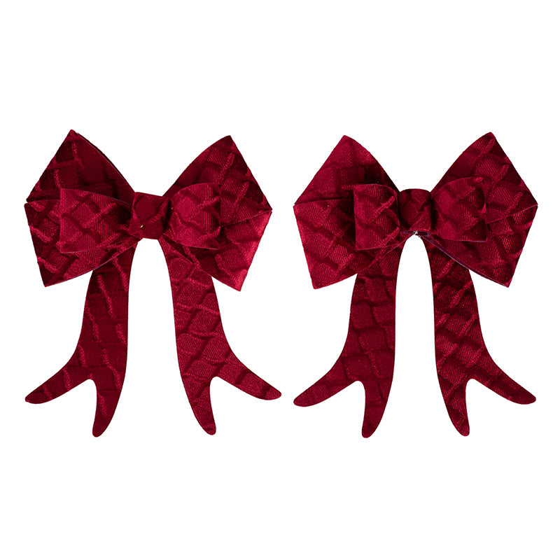 Classic burgundy velvet bow ornaments pack for Christmas tree décor