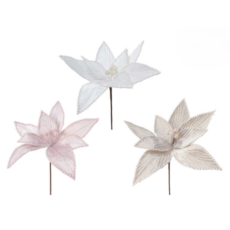 Ronis Velvet Poinsettia Pale Pearls 29cm Assorted