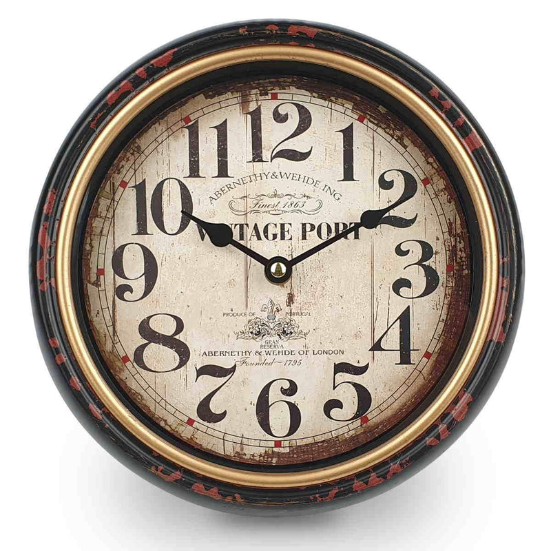 Ronis Vintage Port Classic Distressed Metal Wall Clock 24x24x7cm Black