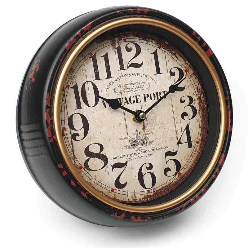 Ronis Vintage Port Classic Distressed Metal Wall Clock 24x24x7cm Black