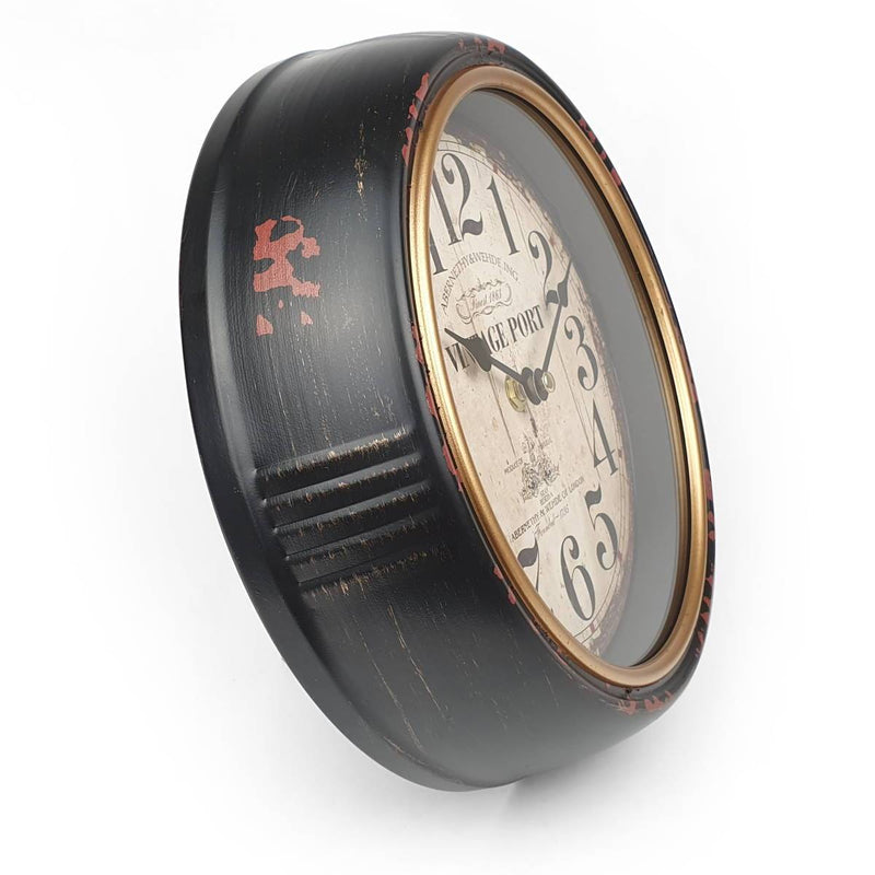 Ronis Vintage Port Classic Distressed Metal Wall Clock 24x24x7cm Black