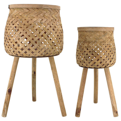 Set of 2 tall natural bamboo planters