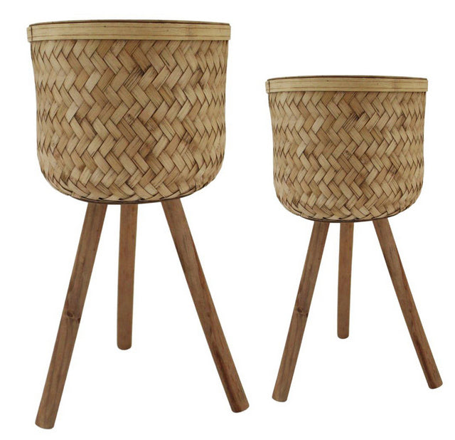 Set of 2 rustic woven planters