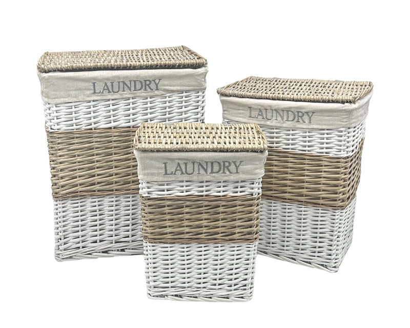 Set of three rectangular Hampton willow laundry baskets