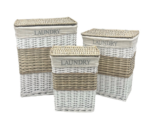 Set of three rectangular Hampton willow laundry baskets